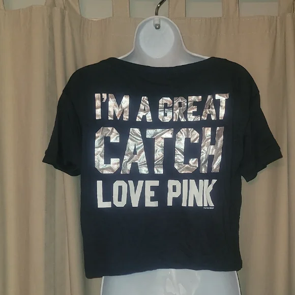 PINK Victoria's Secret Cropped Tee with Studded White NY Yankees Logo - Picture 2 of 4